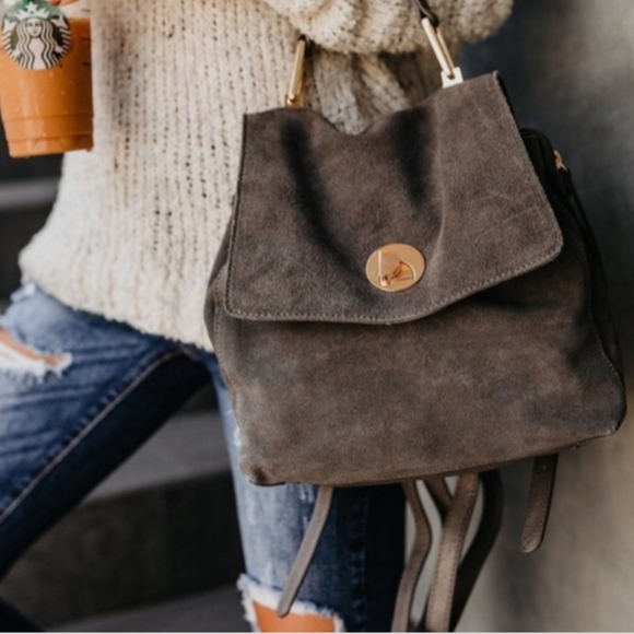 grey suede backpack